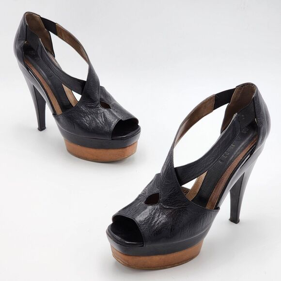 Marni Vintage Cross Strap Wooden Platform Heels Size 8 - Picture 1 of 11